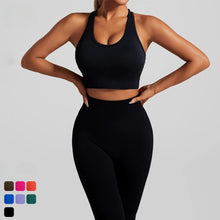 Seamless Yoga Set Two Piece Set Womens Outifits Workout Gym Set Fitness Clothing Tracksuit Backless Crop Top Leggings Sport Suit