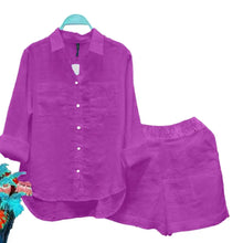 2 Pcs/Set Women Shirt Shorts Set Loose Long Sleeves Solid Color Elastic Waist Irregular Hem Lapel Female Spring Autumn Outfit