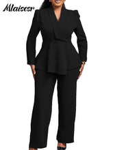 Mlaiscsr Office Lady Two Pieces Set Elegant Long Sleeves Tops and Wide Leg Straight Leg Pants Women Work Wear Business Suit 2025