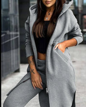 Women's Hooded Zipper Long Coats Tracksuit