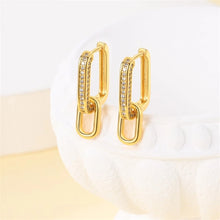 Elegant 925 Sterling Silver Double Square Buckle K Gold Set Pavé Earrings Women's Anniversary Party Jewelry Gift