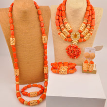 Natural coral beads orange necklace set for stylish Nigerian wedding couple African jewelry