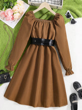 Spring and autumn new girls fashion French retro long sleeve waist slimming A line pleated dress