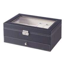 6 Watch Slots Luxury Black Leather Jewellery Box Multiple Compartments with Transparent Lid and Velvet Lining