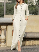 Elegant Long Dress For Women Spring Autumn Long Sleeve Solid Color Cotton And Linen Shirt Dresses Casual Button Dress Robe Femme