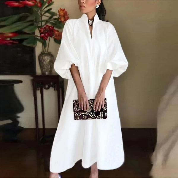 2023 New Elegant Maxi Dresses For Women Casual V Neck Long Sleeve White Party Dress Women Casual Half Sleeve Loose Long Dress