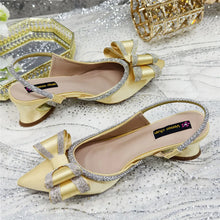 Med Heel Shoes for Women Hollowed Out Embroidery Rhinestone Italian Design Olive-green Color Pointed-Toe Shoes and Bags Set