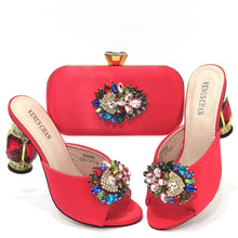 2022 Yellow Color Luxury Rhinestone Heel Fashion Party Women's High Heels Elegant Evening Sandals Wedding Bags and Shoes with