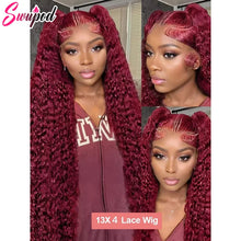 30 36 Inch 250% 13x4 HD Lace Frontal Wig Kinky Curly 99J Burgund Red Wine Brazilian Water Wave Hd Lace Human Hair Wigs Glueless