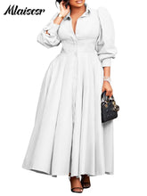 Mlaiscsr Spring Long Sleeve A-Line Shirt Dresses Elegant African for Women White Casual Lapel Evening Party Holiday Vistidos