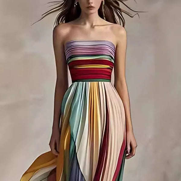 Sexy Strapless Printed Colorful Dress For Summer Elegant Women's Sleeveless Off Shoulder Party Asymmetrical Dress Maxi Vestidos