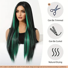 Long Black Green Mix Cospaly Wig Synthetic Hair High Quality Wig for Women Party Daily Use Heat Resistant Straight Natural Wigs