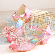 Summer Girls Sandals With Heel Fashion Rhinestone Shiny Glitter Shoes Children Princess Bowtie Dancing Shoes H876