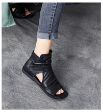 Birkuir Fashion Pleated Women Sandals Genuine Leather Flats High Top Sandals Luxury 2024 Open Toe Summer Boots Hook Loop Sandals