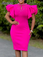 Mlaiscsr Elegant Wedding Guest Dresses Women Office O Neck Beads Ruffle Short Sleeve Birthday Prom Event Occasion African Robe