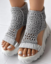 2024 Hot Seller New Gold Knitted Sandals for Women Braided Elastic Summer Shoes Mesh Flat Bottom Hollow Out Female Sandals