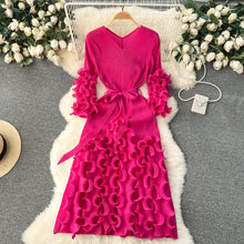 European Court Style Dress Miyake for Women A Design Sense Tassel V-neck Slim Fit Long High-temperature Pleated Flared Sleeve