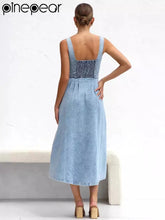 PinePear Sleeveless Strap Dress Women 2025 Summer Single-Breasted Pockets Denim Dresses Woman Light Blue A Line Long Dress