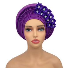 2024 New African Headtie Turban Nigeria Head Ties with Flowers Already Made Auto Gele Women Head Wraps for Wedding Party