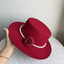 French Style Fedora Hat for Women 10CM Wide Brim Flat Top Felt Hat Winter Autumn Derby Wedding Jazz Hats