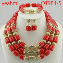 Nigeria Wedding Jewelry Set Imitation Coral Beads Golden Pendant Necklace for Women Resin Material African Bride Accessorise