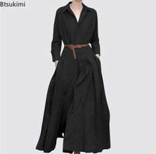 Elegant Shirt Dress for Women Fashion Lapel Temperament Long Dress Spring Autumn New Casual Office Ladies Maxi Dress Modest Robe