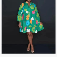 Autumn Women's New Loose Fashionable Printed Long Sleeved Sexy V-neck Single Breasted Shirt Big Swing Half Body Jumpsuit