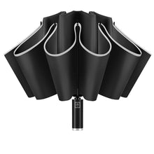 10 Ribs Inverted Automatic Umbrella for Rain Windproof Umbrella with Reflective Strip Fold Sun Compact UV Umbrella for Women Men