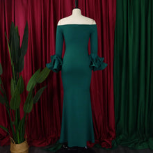 Elegant Sexy Side Slit Long Dress For Women Independent Stand Trade Clothing One-character Collar Leaf Sleeves Evening Dress