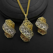 24K Gold-plated Two Piece Copper Jewelry Set India Dubai Jewelry Gold Warped Geometry Necklace Earrings