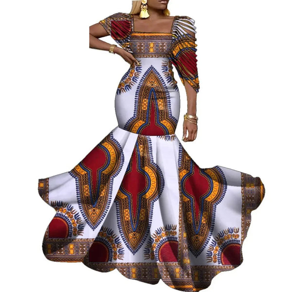 African Dresses for Women Wedding Party Elegant Lady Wax Print Plus Size Long Clothing Vestido KG920