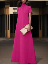 Summer High Collar Kleid Robes Casual Loose Party Long Dresses Women Short Sleeve Maxi Dress Elegant Solid 2023 Vestidos