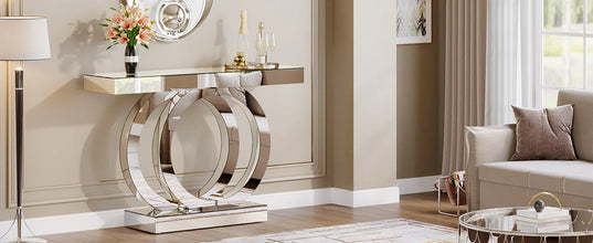 43.3-Inch (110cm)Mirrored Console Table, Modern Entryway Table with Thickened Mirror Finish Tabletop