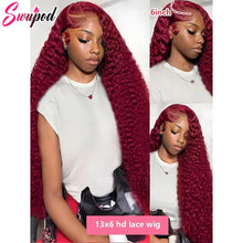 30 36 Inch 250% 13x4 HD Lace Frontal Wig Kinky Curly 99J Burgund Red Wine Brazilian Water Wave Hd Lace Human Hair Wigs Glueless