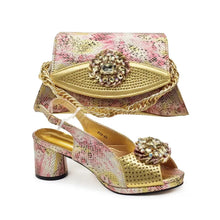 Italian Shoes and Bags Matching Set Decorated with Rhinestone Nigerian Heel Party for Women African Wedding Shoes with Bag