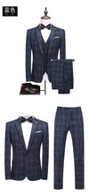 Traje De Hombre Elegante (Blazer+ Vest + Pants) Men's Fashion Business Gentleman Wedding Casual Plaid Cotton Linen British Suit