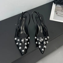 Summer 2025 Fashion Rivet Design High Heeled Sandals Women Sexy Pointed Toe Back Strap Dress Shoes Stripper Pumps Zapatos Mujer