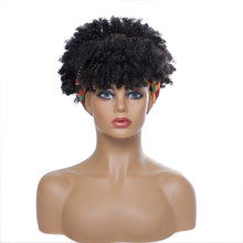Short Kinky Curly Headband Wig Afro Puff Curly Headband Wig with Bangs for Women Natural Ombre Blonde Synthetic Turban Wrap Wig
