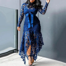 Lace Bow Belted Women Dress Elegant Long Sleeve Irregular Hem Women Bodycon Party Long Dress Vintage Wedding Evening Party Dress