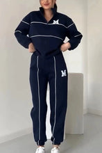 Autumn Winter New Fashion Letter Print Sweatshirt Set Casual Zipper Half Open Collar Long-sleeve Top + Sweatpants Two-piece Suit