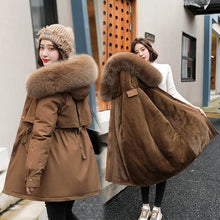 Women's Long Fashionable Hooded Winter Fur Collar Jacket