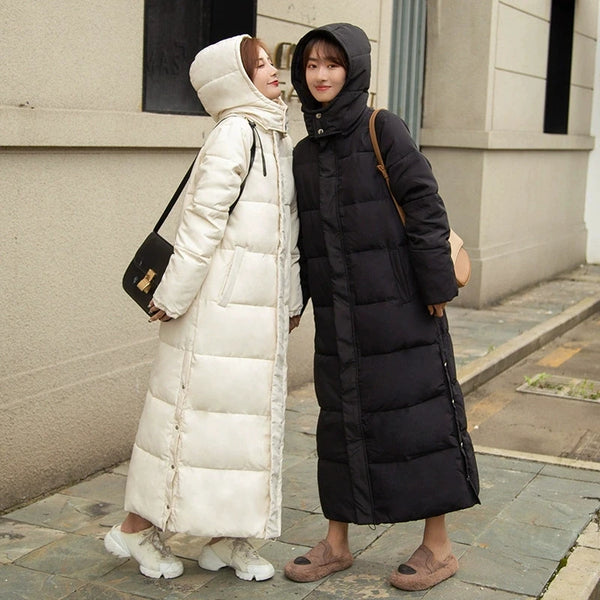 Women's Cotton Coat Loose Thick Warm Lengthen Down Cotton Hooded Long Parkas