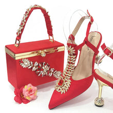 Venus Chan 2023 Italian Design Girly Style Pointed Toe Wedding Shoes And Bag, Full Diamond Decoration Metal Closure Bag