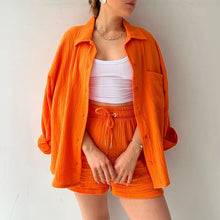 Women's Short Sets 2 Pcs Sale Grass Green Loose Button Cardigan Blouse Coats & Drawstring Wide Leg Loose Short Pant Suits