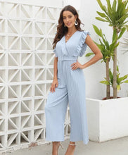 Fashion V-neck Wide Leg Pants Jumpsuit For Women Solid Ruffles Sleeveless Sashes Summer Elegant New Womens Clothing Jumpsuits