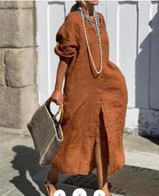 2024 Spring Cotton Linen Women's Long Buttons Shirt Dress V-neck White Dresses Female New Fashion Elegant Loose Ladies Clothes