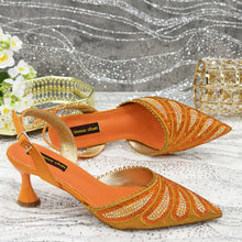 Venus Chan 2025 New Shoes and Bag to Match Orange Colour Pointed-Toe Diamond-Studded Party Women's High Heels Ms. Banguet Scene
