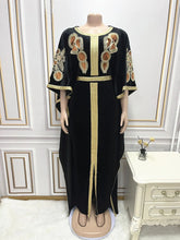 Ramadan Luxury Muslim Fashion Bat Sleeve Moroccan Turkiye Dubai Dress Middle East Arab Dress Sequins Golden Velvet Long Dress
