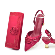 New Fashion Women Shoes and Bags To Match Set Nigeria Party Women's Pumps with Handmade Flowers Bag and Shoe Set Italian