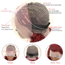 99J Burgundy Color 14Inch Water Wave 13x4 Bob Wig For Women Brazilian Pre Plucked Transparent Lace Human Hair Bob Wigs